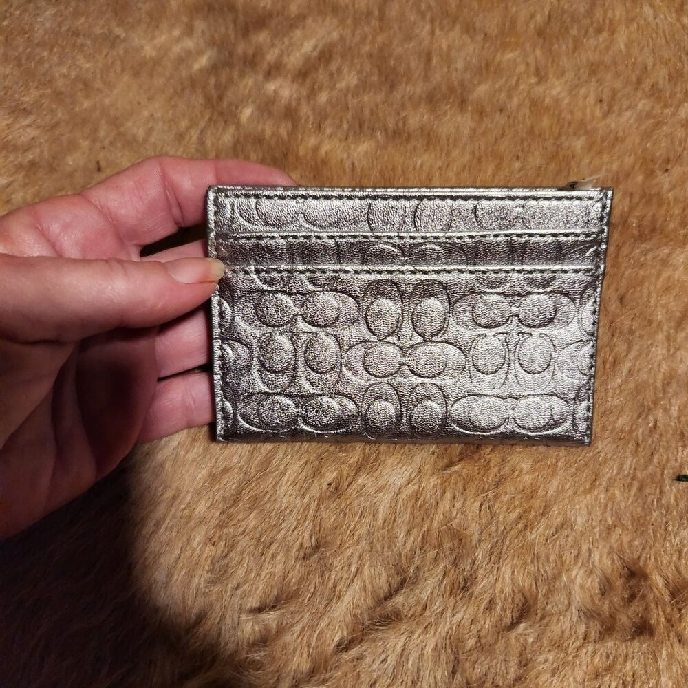 Metallic Coach Monogram Embossed Leather Cardholder Wallet